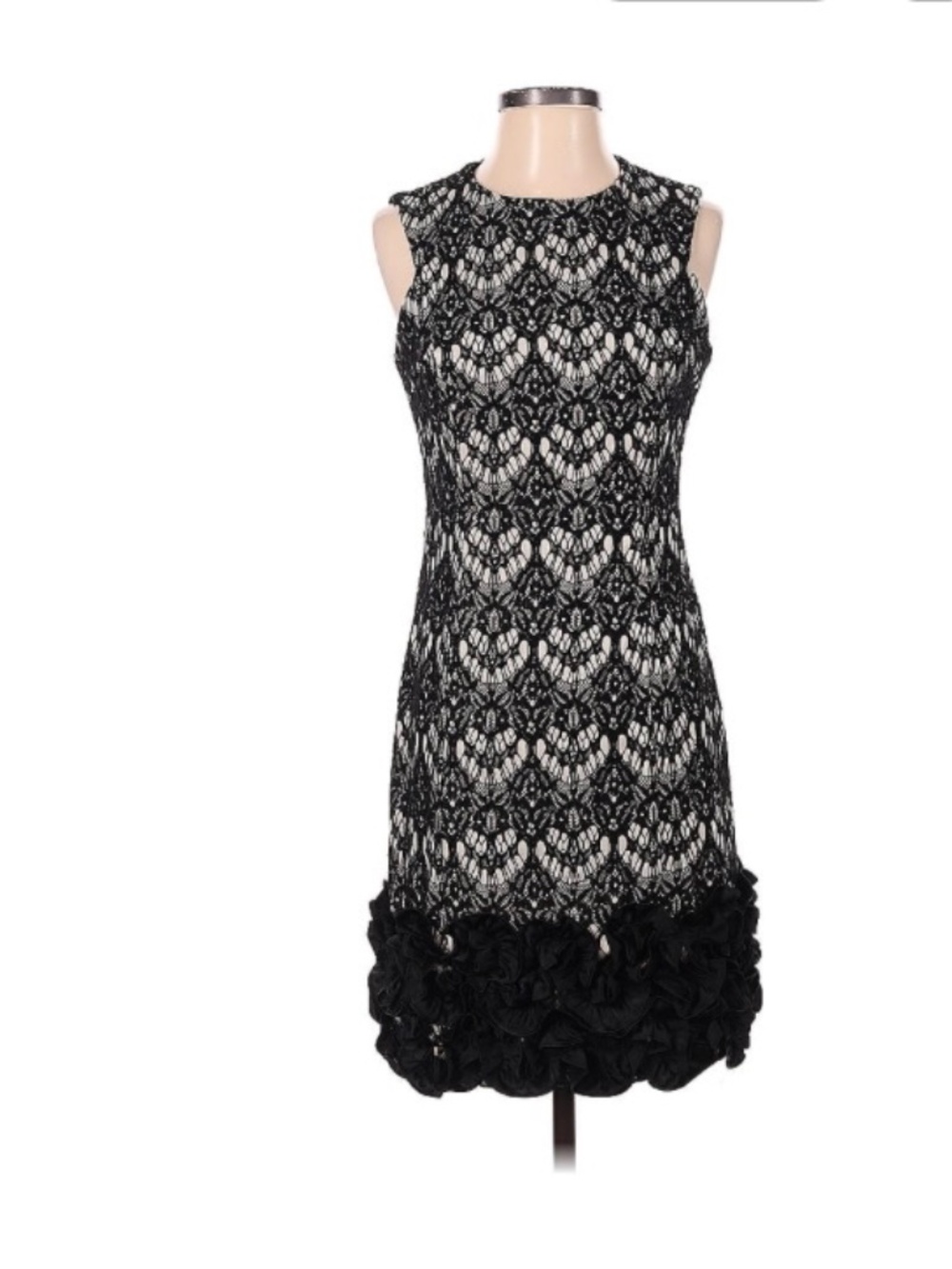 Donna Ricco New York Black Lace Sheath Dress 3D Rosette Hem Size 2
